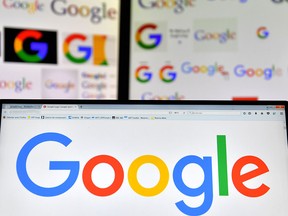 A file photo taken on Nov. 20, 2017 shows logos of U.S. multinational technology company Google displayed on computers' screens.