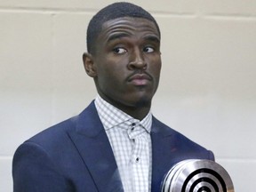 Celtics guard Jabari Bird appears for his arraignment on domestic violence charges at Brighton Municipal Court, Thursday, Sept. 13, 2018 in Boston.