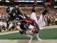 Atlanta Falcons' Julio is unable to make a reception in the end zone as he is defended by Ronald Darby of the Philadelphia Eagles during the fourth quarter at Lincoln Financial Field on Sept. 6, 2018 in Philadelphia, Pa.