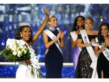Miss New York Nia Franklin reacts after being named Miss America 2019, Sunday, Sept. 9, 2018, in Atlantic City, N.J.