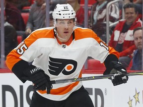 In this Jan. 23, 2018, file photo, Philadelphia Flyers centre Jori Lehtera (15) plays against the Detroit Red Wings in Detroit.
