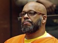 In this July 7, 2015, file photo, Marion Hugh "Suge" Knight sits for a hearing in his murder case in Superior Court in Los Angeles. Knight has pleaded no contest to voluntary manslaughter and after he ran over two men, killing one, nearly four years ago. The Death Row Records co-founder entered the plea Thursday in Los Angeles Superior Court and has agreed to serve 28 years in prison.