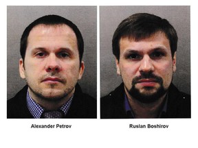 This combination photo made available by the Metropolitan Police on Wednesday Sept. 5, 2018, shows Alexander Petrov, left, and Ruslan Boshirov.