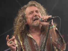 In this June 28, 2014 file photo, Robert Plant performs on the Pyramid main stage at Glastonbury music festival, in England.