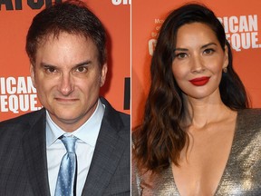 This combination photos shows Shane Black, left, and Olivia Munn at the screening of  "The Predator" at the Egyptian Theatre in Hollywood on September 12, 2018. (Frederick M. Brown and Mark Ralston/Getty Images photos)