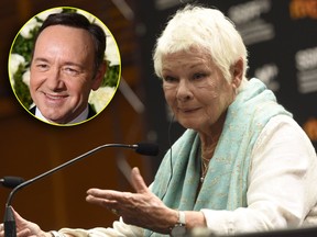 Judi Dench disagrees with the decision the studio made to replace Kevin Spacey (inset) in the 2017 film "All the Money in the World." (Clemens Niehaus/Future Image/WENN.com ANGELA WEISS/AFP/Getty Images)