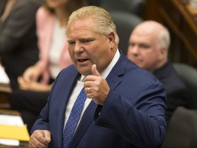 Ontario Premier Doug Ford attends Question Period at the Ontario Legislature in Toronto, on Wednesday, Sept. 12, 2018.
