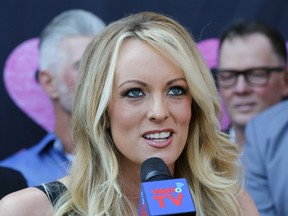 In this May 23, 2018 file photo Stormy Daniels, speaks during a ceremony for her receiving a City Proclamation and Key to the City in West Hollywood, Calif.