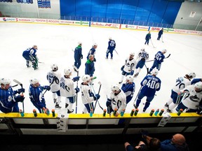 Canuck players during training camp at Whistler's Meadow Park Sports Centre, Sept. 23, 2016.