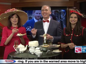 WSAZ news anchor Erica Bivens (L) and meteorologist Chelsea Ambriz are seen in this screengrab with fellow anchor Tim Irr.