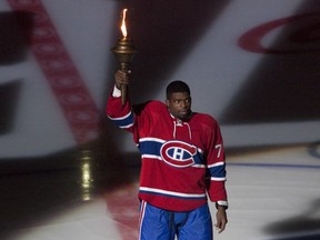 P.K. Subban takes part in a pre-game ceremony before the team's home opener against the New York Rangers at the Bell Centre on Oct. 15, 2015, in Montreal.