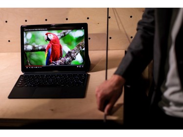 A Google Pixel Slate tablet sits on display at a Google hardware launch event at The Yard on Oct. 9, 2018 in London, England.