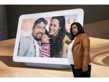 Diya Jolly, VP of Product Management at Google, discusses the new Google Home Hub during a Google product release event, Oct. 9, 2018 in New York City.