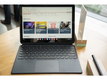 The new Pixel Slate tablet  is displayed during a Google product release event, Oct. 9, 2018 in New York City.
