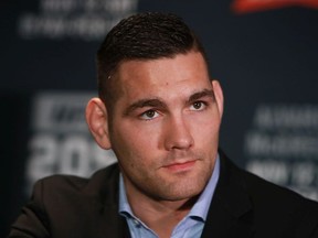 Chris Weidman speaks to the media during the UFC 205 Ultimate Media Day at The Theater at Madison Square Garden on November 9, 2016 in New York City.
