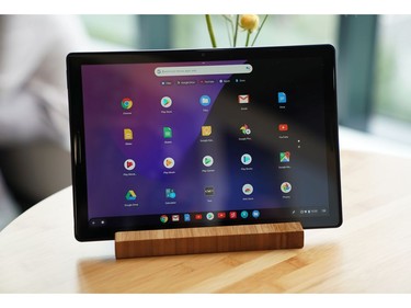 The Google Pixel Slate is on display during the official launch of the new Google Pixel 3 and 3 XL phone at a press conference in New York on Oct. 9, 2018.