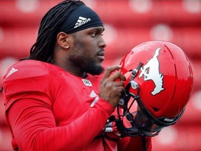 Calgary Stampeders defender Junior Turner during practice on Thursday, Aug. 31, 2017.