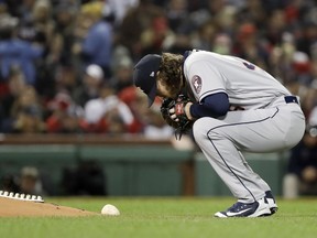 Houston Astros starter Gerrit Cole prepares to pitch against the Boston Red Sox during Game 2 of the American League Championship Series on Sunday, Oct. 14, 2018, in Boston.