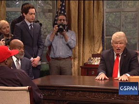 Actor Alec Baldwin, right, reprises his role as Donald Trump in the cold open for "Saturday Night Live." (Facebook)