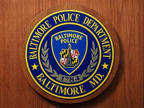In this file photo taken on August 8, 2017 a seal of the Baltimore Police Department seen at Police Headquarters in Baltimore. (Getty Images)