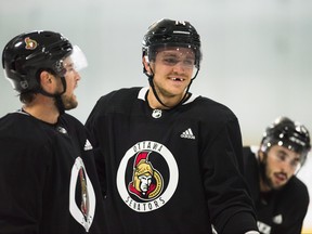 Senators defenceman Mark Borowiecki (middle) has been suspended one game by the NHL. (Sean Kilpatrick/The Canadian Press)