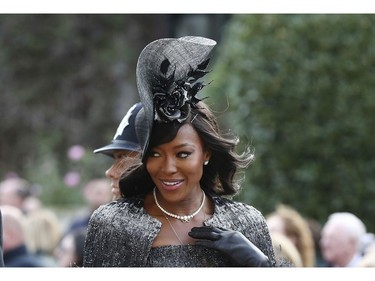 Naomi Campbell arrives ahead of the wedding of Princess Eugenie of York and Jack Brooksbank at St George's Chapel, Windsor Castle, near London, England, Friday Oct. 12, 2018. (Gareth Fuller/Pool via AP) ORG XMIT: RWW302