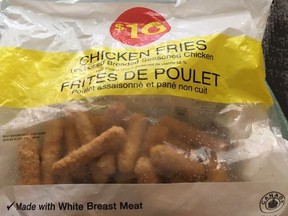 The Canadian Food Inspection Agency is advising the public that Loblaw Companies Limited is recalling certain $10 Chicken Fries from the marketplace due to possible Salmonella contamination. An example of "chicken fries" in a 1.81 kg bag is seen in an undated handout photo.