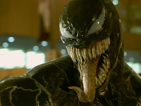 Tom Hardy bonds with an alien symbiote in "Venom." (Sony)