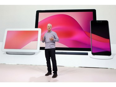 Rick Osterloh, Google's senior vice-president of hardware, talks about new Google products during a presentation in New York, Tuesday, Oct. 9, 2018.