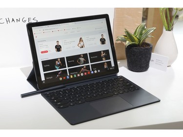 The Google Pixel Slate, with keyboard and stylus, is displayed in New York, Tuesday, Oct. 9, 2018.
