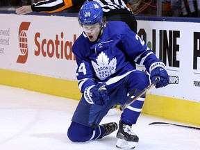 Toronto Maple Leafs winger Kasperi Kapanen (24) celebrates a goal during a game against the L.A. Kings Monday October 15, 2018. (Veronica Henri/Toronto Sun)