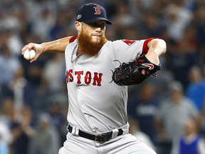 Craig Kimbrel of the Boston Red Sox throws against the New York Yankees in Game 4 of the American League Division Series at Yankee Stadium on October 09, 2018 in New York City. (Mike Stobe/Getty Images)