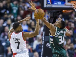 The Bucks' Giannis Antetokounmpo (right) has traditionally been a thorn in the Raptors' side. (Ernest Doroszuk/Toronto Sun)