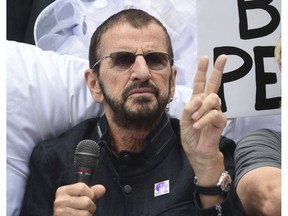 Musician Ringo Starr participates in the fifth annual Come Together: NYC bed-in celebration to support New York City schools and to promote the return of the John Lennon Educational Tour Bus at City Hall on Thursday, Sept. 13, 2018, in New York.