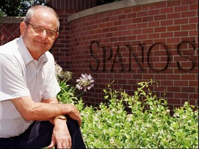 In this July 14, 1997, file photo, San Diego Chargers owner Alex Spanos poses in front of the Spanos Park development in Stockton, Calif.