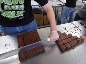 Pot-infused brownies are divided and packaged at The Growing Kitchen, in Boulder, Colo., Sept.26, 2014. (THE CANADIAN PRESS/AP Photo/Brennan Linsley,File)