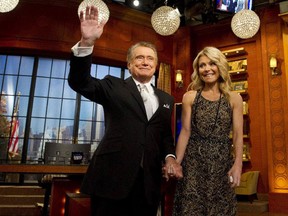 In this Friday, Nov. 18, 2011, file photo, Regis Philbin and Kelly Ripa appear on Regis' farewell episode of "Live! with Regis and Kelly", in New York. (AP Photo/Charles Sykes, File)