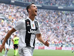 FILE - In this Sunday, Sept. 16, 2018 filer, Juventus' Cristiano Ronaldo celebrates after scoring during a Serie A soccer match between Juventus and Sassuolo, at the Allianz Stadium in Turin, Italy.  Lawyers for a Nevada woman who has accused Cristiano Ronaldo of raping her say a psychiatrist determined she suffers post-traumatic stress and depression because of the alleged 2009 attack in Las Vegas. Kathryn Mayorga's attorney, Leslie Stovall, told reporters Wednesday that the psychiatrist's medical opinion is that Mayorga's psychological injuries made her "incompetent" to legally reach a non-disclosure settlement with Ronaldo's representatives in 2010.