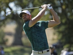 Kevin Tway follows his shot from the seventh tee of the Silverado Resort North Course during the final round of the Safeway Open PGA golf tournament Sunday, Oct. 7, 2018, in Napa, Calif.