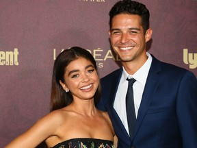 Sarah Hyland and Wells Adams arrive to the 2018 Entertainment Weekly Pre-Emmy Party at Sunset Tower Hotel on Sept. 15, 2018 in West Hollywood, Calif. (Gabriel Olsen/Getty Images)