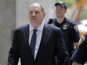Harvey Weinstein arrives to court in New York, Thursday, Oct. 11, 2018.   Weinstein is set to appear before a judge as his lawyers try to get the charges dismissed in his criminal case.