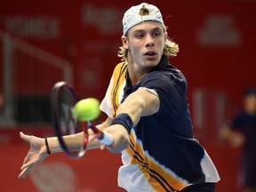 Canada's Denis Shapovalov hits a return against Germany's Jan-Lennard Struff at the Japan Open in Tokyo on October 5, 2018. (KAZUHIRO NOGI/AFP/Getty Images)