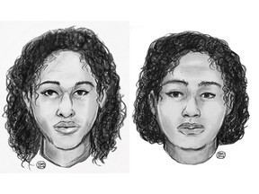 These undated sketch provided by the New York Police Department on Saturday, Oct. 27, 2018 show Rotana Farea, 22, (L) and her sister Tala Farea, 16, of Fairfax, Va.