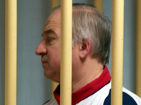 Former Russian military intelligence colonel Sergei Skripal attends a hearing at the Moscow District Military Court in Moscow on August 9, 2006. (YURI SENATOROV/AFP/Getty Images)