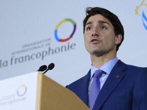 Prime Minister Justin Trudeau holds a closing press conference following the Francophonie Summit in Yerevan, Armenia on Friday, Oct. 12, 2018.