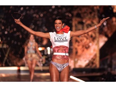 U.S. model Jourdana Phillips walks the runway at the 2018 Victoria's Secret Fashion Show on Nov. 8, 2018 at Pier 94 in New York City.