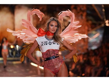 South African model Candice Swanepoel walks the runway at the 2018 Victoria's Secret Fashion Show on 
Nov. 8, 2018 at Pier 94 in New York City.