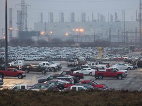 Hundreds of General Motor vehicles are parked outside the GM Assembly plant in Oshawa, Ontario on November 26, 2018. (LARS HAGBERG/AFP/Getty Images)