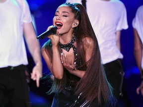 In this June 2, 2018 file photo, Ariana Grande performs at Wango Tango in Los Angeles.  (Chris Pizzello/Invision/AP, File)