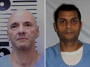 These undated photos released by the California Department of Corrections and Rehabilitation shows Andrew Urdiales, left, and Virendra Govin, right. Corrections officials found both men dead with hours of each other late Friday.